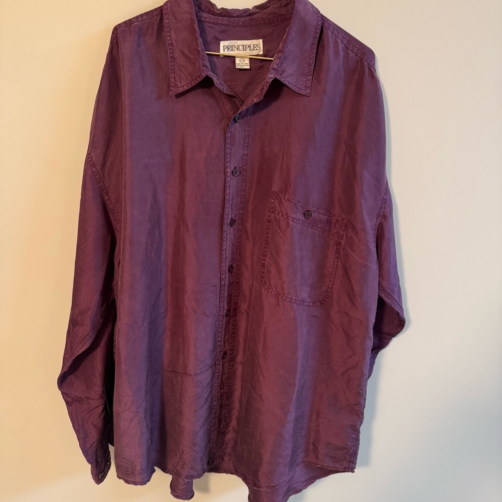 PRINCIPLES Men's VINTAGE Dress Shirt 100% SILK Purple SIZE XL
